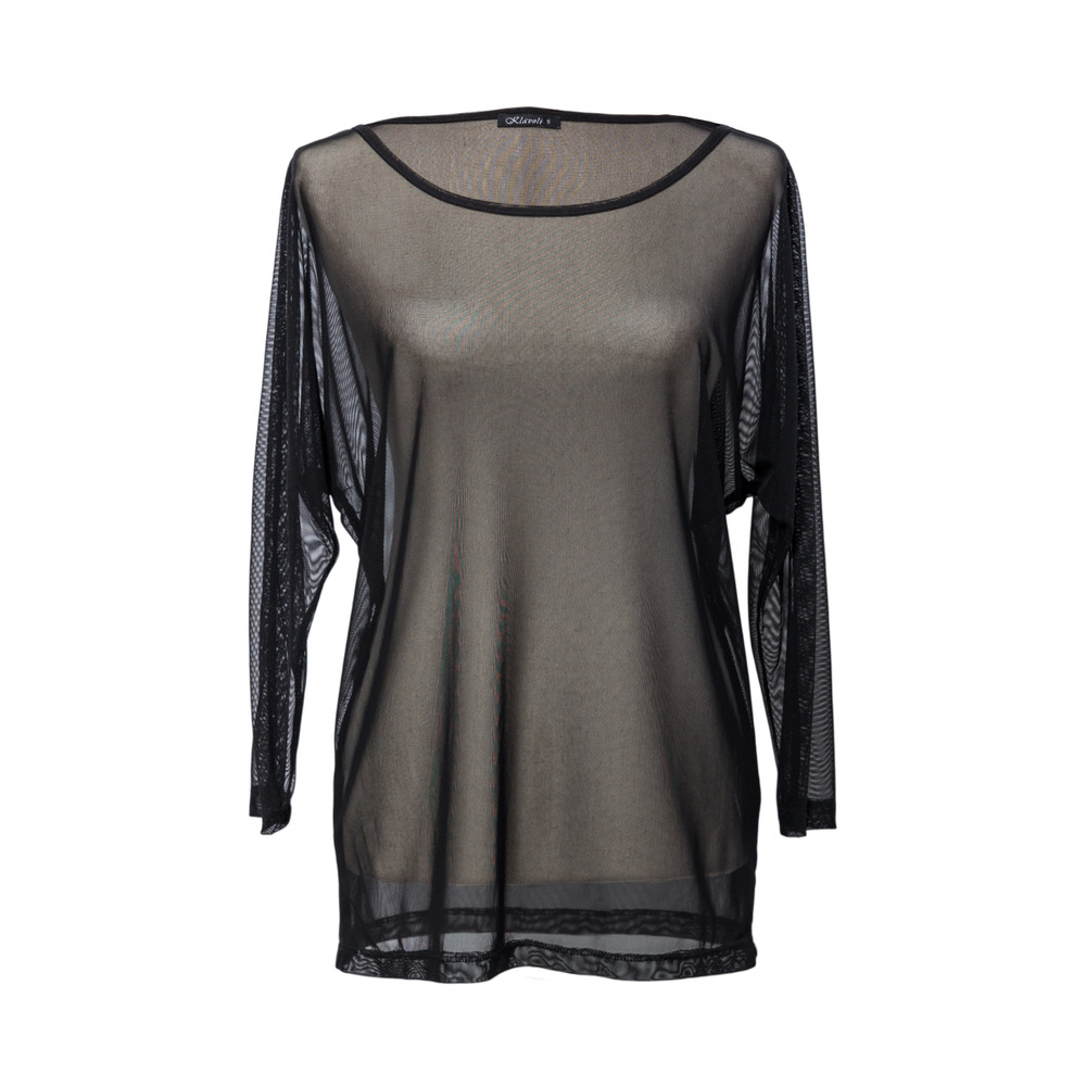 Women's Black Sheer Mesh Top Size L 3/4 Sleeve NWT Klaveli